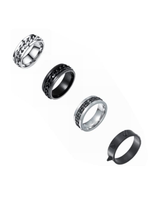 Four piece set Titanium Steel Geometric Hip Hop Stackable Ring Set