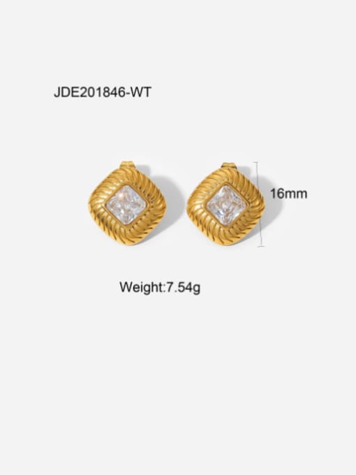 JDE201846 WT Stainless steel Cubic Zirconia Geometric Vintage Stud Earring