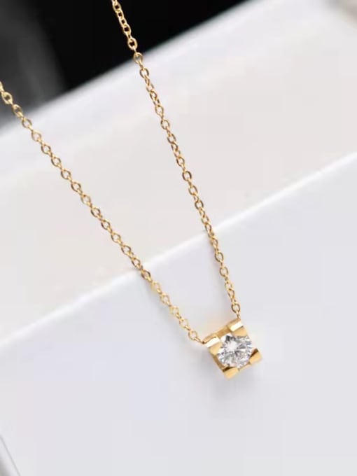 Four claw single diamond K gold Titanium Steel Rhinestone Geometric Minimalist Necklace