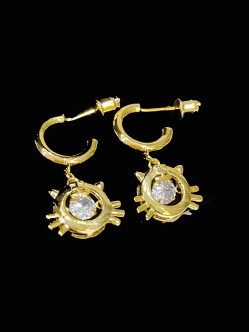 H00624 Brass Cubic Zirconia Geometric Vintage Huggie Earring