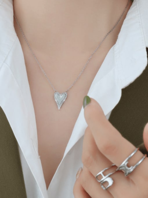 MAKA Titanium Steel Rhinestone Heart Minimalist Necklace 2