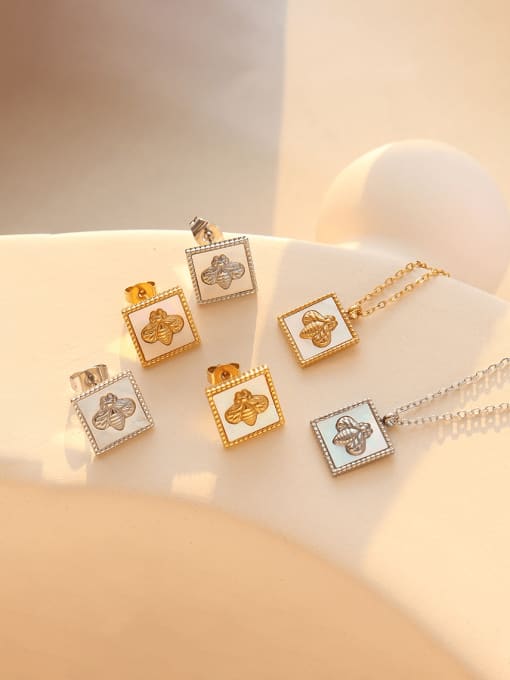 MAKA Titanium Steel Shell Minimalist Square  Earring and Necklace Set