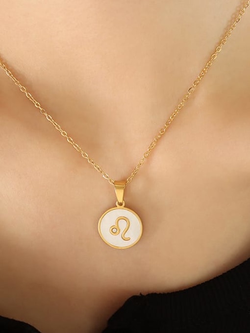 P1320 Golden Lion Necklace 40+5cm Titanium Steel Shell Constellation Vintage Necklace