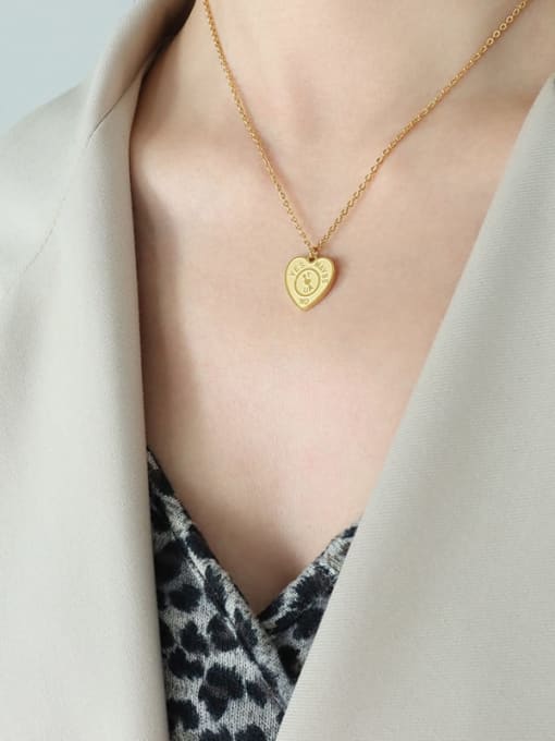 P566 Gold Peach Heart Necklace 40 +5cm Titanium Steel Heart Trend Necklace