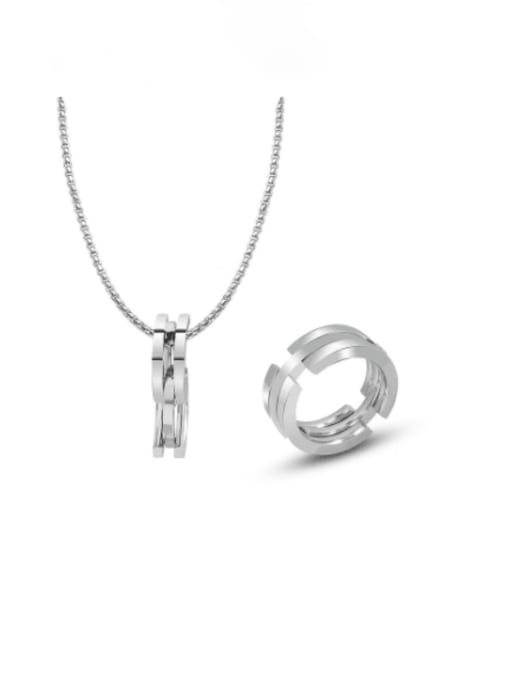 MAKA Titanium Steel Minimalist Geometric  Ring and Necklace Set 0