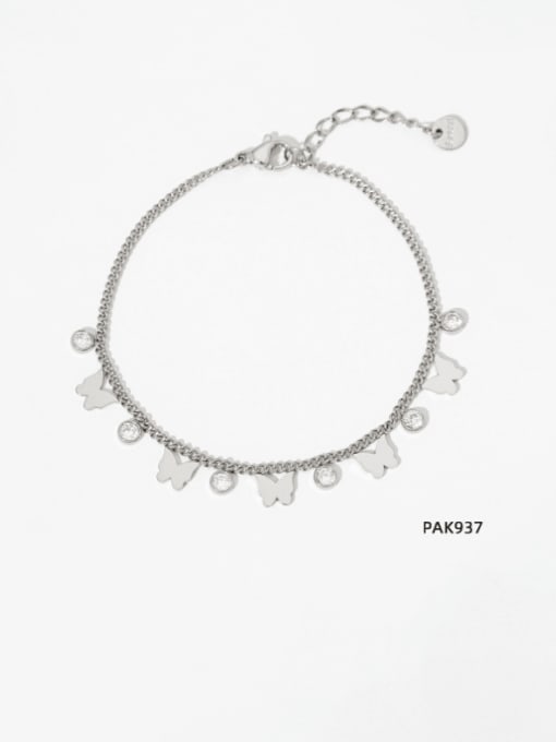 PAK967 Platinum +white Stainless steel Rhinestone Butterfly Minimalist Link Bracelet