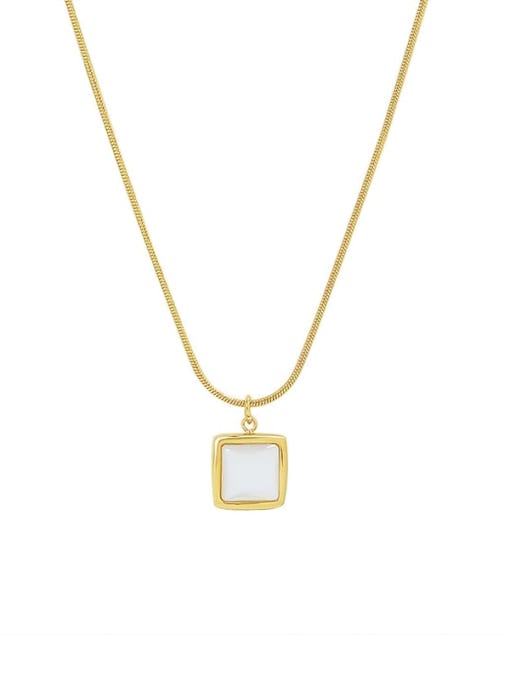 P069 gold square white Seashell 40+ 5cm Titanium Steel Shell Geometric Minimalist Necklace