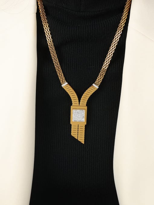 Golden rhinestone necklace 37 7cm Titanium Steel Cubic Zirconia Geometric Trend Link Necklace
