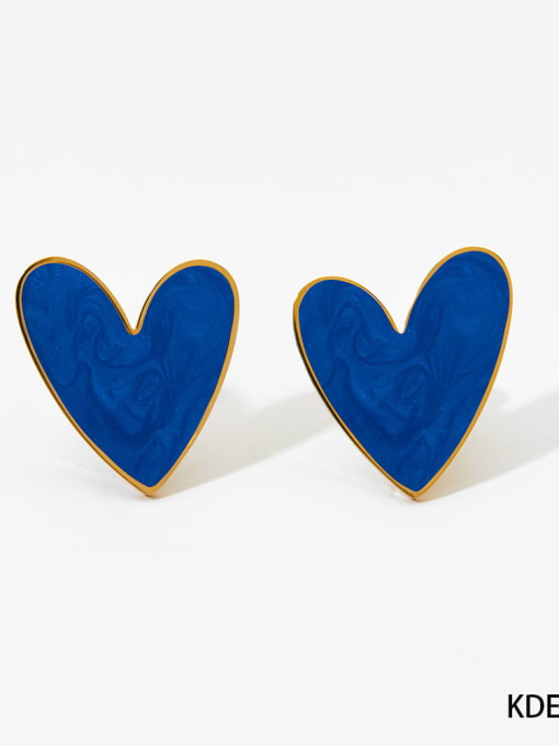 Blue Earrings KDE2179 Stainless steel Dainty Heart Ceramic Earring and Necklace Set