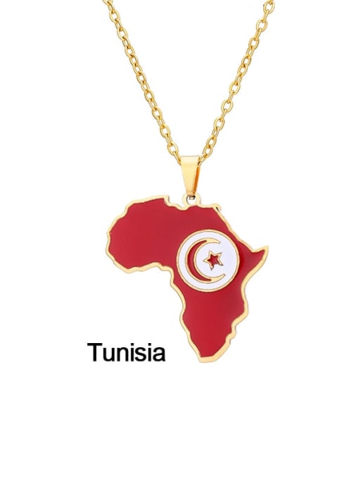 tunisia Stainless steel Enamel Medallion EthnicSteel Drop Oil Africa Map Pendant Necklace