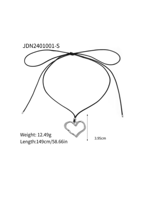 J&D Titanium Steel Heart Minimalist Wax rope pleated lines Necklace 3