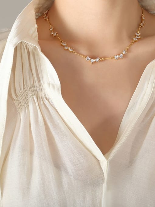 P013 gold necklace 40 +5cm Titanium Steel Cubic Zirconia Heart Dainty Necklace