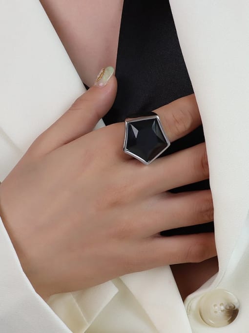A079 steel ring Titanium 316L Stainless Steel Obsidian Geometric Vintage Band Ring with e-coated waterproof