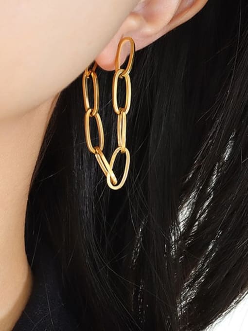 F331 Gold Earrings Titanium Steel Geometric Chain Minimalist Drop Earring