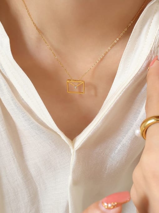 P1212 gold necklace 40 5cm Titanium Steel Cubic Zirconia Geometric Dainty Necklace