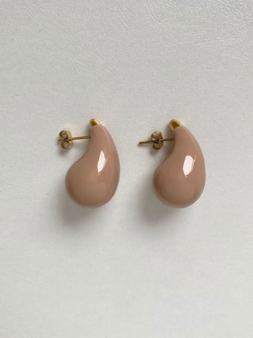 Light brown KDE2074 Stainless steel Enamel Water Drop Trend Stud Earring