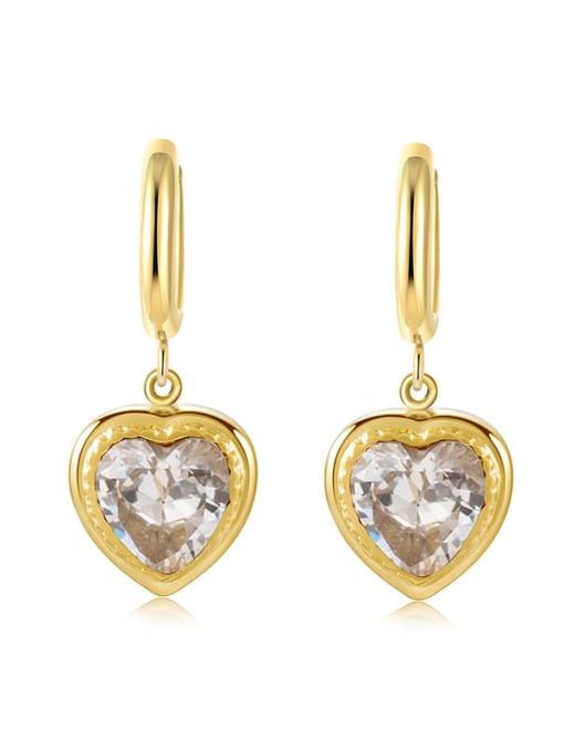 SE21102509W Stainless steel Glass Stone Heart Minimalist Huggie Earring