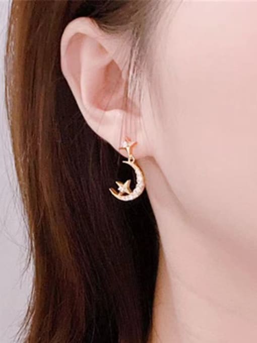 Clioro Brass Cubic Zirconia Moon Minimalist Drop Earring 1