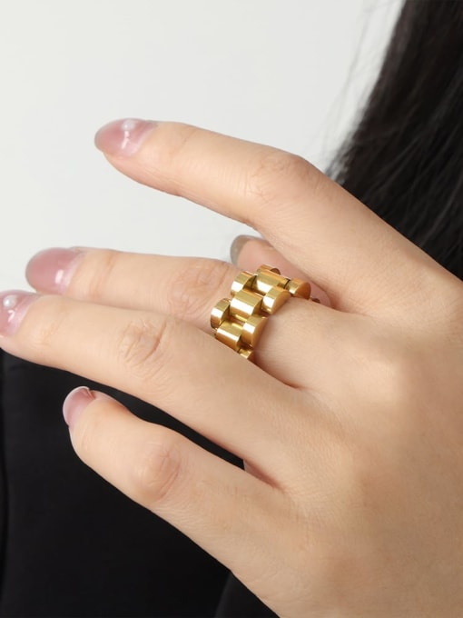 A184 Gold Ring US 8 Titanium Steel Hip Hop Geometric Ring Bracelet and Necklace Set