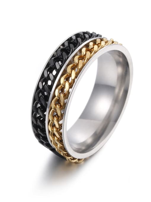 Gold Chain Black Chain Stainless steel Irregular Hip Hop Double Chain Turning Men's Ring