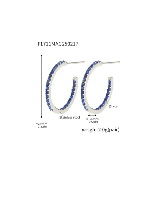 F1711 B steel blue zircon earrings 21mm Stainless steel Cubic Zirconia Geometric Minimalist Stud Earring
