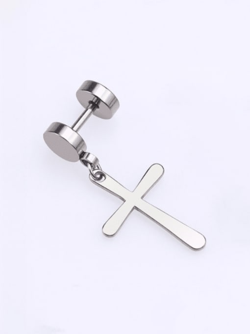 BELII Stainless steel Smooth Cross Minimalist Single Earring(Single-Only One) 3