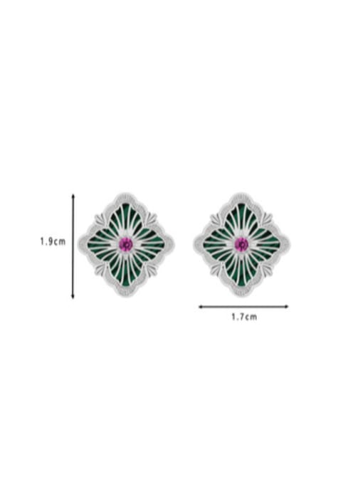 H01711 green Brass Cubic Zirconia Geometric Hip Hop Stud Earring