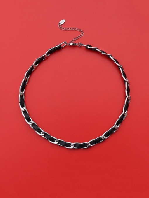 Steel collar 33+5cm Titanium 316L Stainless Steel Leather Weave Vintage Choker Necklace with e-coated waterproof