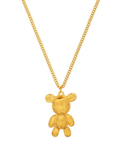 P164 gold  49+ 5cm Titanium Steel  Cute Bear Pendant Necklace