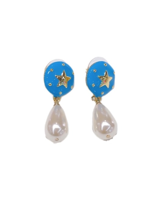 Clioro Brass Imitation Pearl Enamel Water Drop Minimalist Drop Earring 3