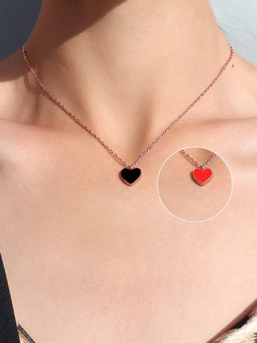 Rose Gold Oil dripping : black+ red Titanium 316L Stainless Steel Enamel Heart Minimalist Necklace with e-coated waterproof