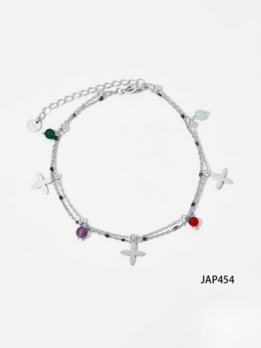 Steel ankle chain JAP454 Stainless steel Natural Stone Minimalist Cross  Bracelet and Necklace Set