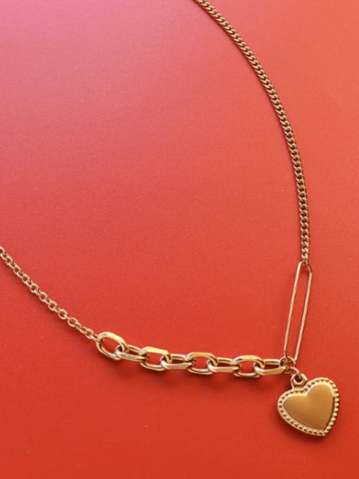 Gold necklace 45+5cm Titanium 316L Stainless Steel Heart Vintage Necklace with e-coated waterproof