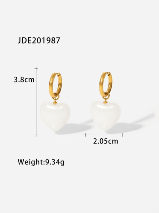 J&D Stainless steel imitation Jade Heart Minimalist Huggie Earring 2