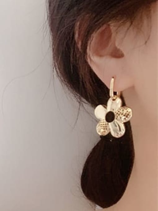 Clioro Brass Cubic Zirconia Flower Vintage Drop Earring 1