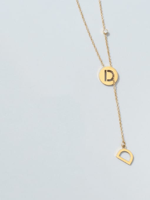 D letter gold necklace Titanium 316L Stainless Steel Tassel Minimalist Lariat Necklace with e-coated waterproof