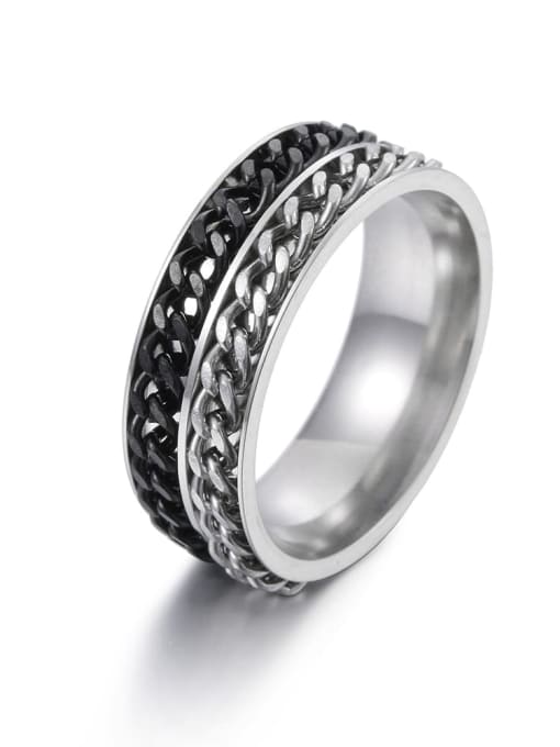 Steel  Chain Black Chain Stainless steel Irregular Hip Hop Double Chain Turning Men's Ring