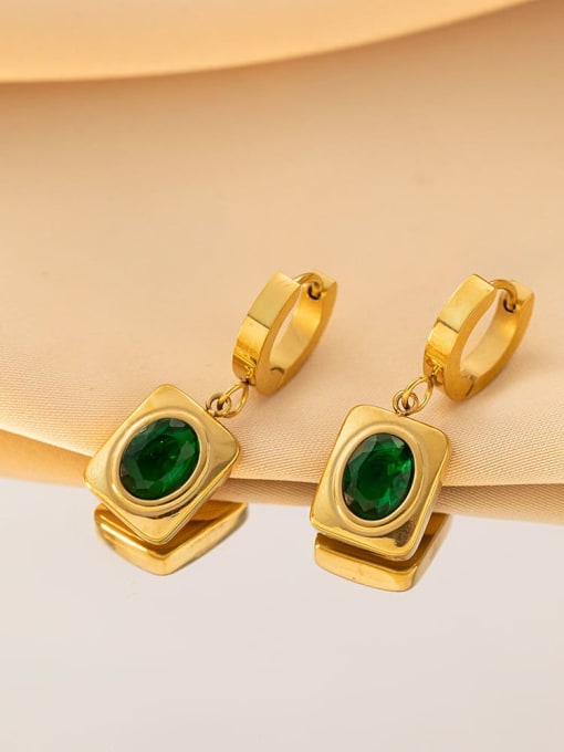 Green Diamond Earrings Gold Titanium Steel Cubic Zirconia Green Geometric Trend Link Necklace