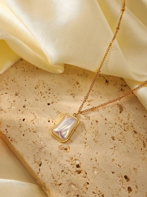 J&D Stainless steel Imitation Pearl Rectangle Trend Necklace 1