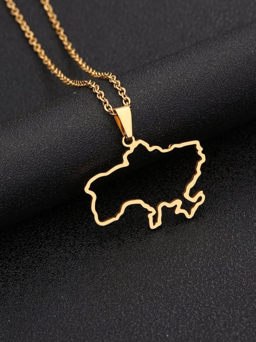 Golden D-style Stainless steel Medallion Ethnic Ukraine Map Pendant Necklace