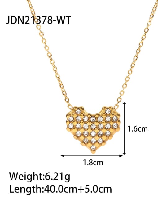 JDN21378 WT Stainless steel Cubic Zirconia Heart Dainty Necklace