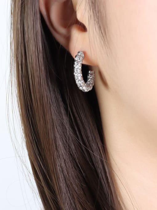 F799 Steel Color Earrings Titanium Steel Rhinestone Geometric Trend Hoop Earring