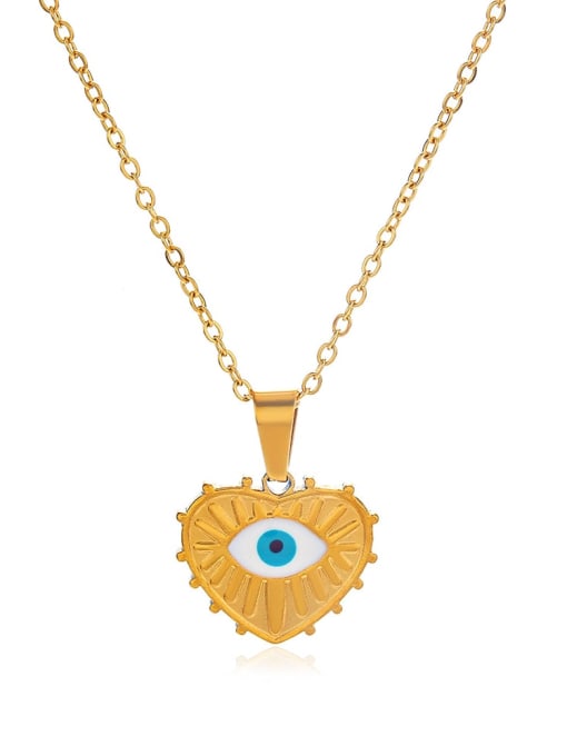 J$L  Steel Jewelry Stainless steel Enamel Evil Eye Heart Vintage Necklace 0