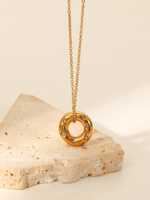 J&D Stainless steel Rhinestone Round Minimalist Necklace 1