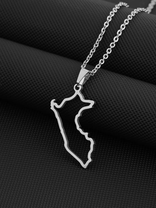 Steel hollow necklace Stainless steel Irregular Hip Hop Hollow out map of Peru Pendant Necklace