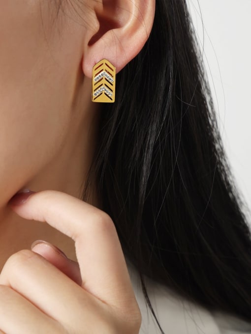 F198 Gold Earrings Titanium Steel Cubic Zirconia Geometric Trend Stud Earring