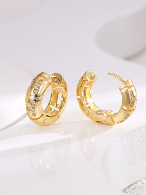 H01420 Gold Brass Cubic Zirconia Round Dainty Stud Earring
