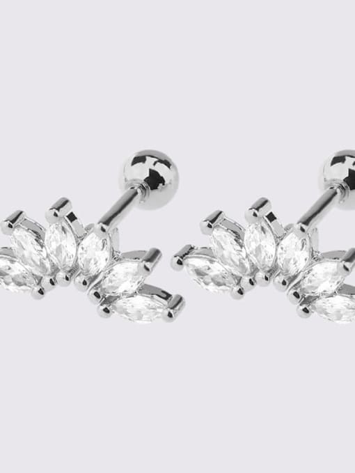White steel six leaf crown Earrings Brass Cubic Zirconia Heart Dainty Single Earring
