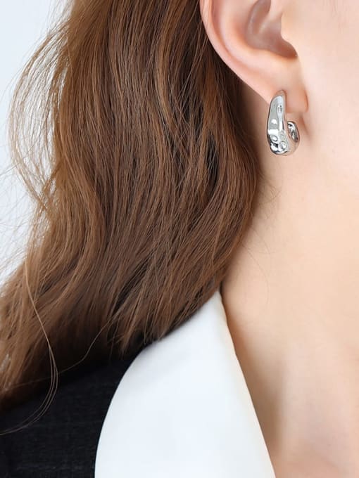 F732 Steel Color Earrings Brass Geometric Trend Hoop Earring