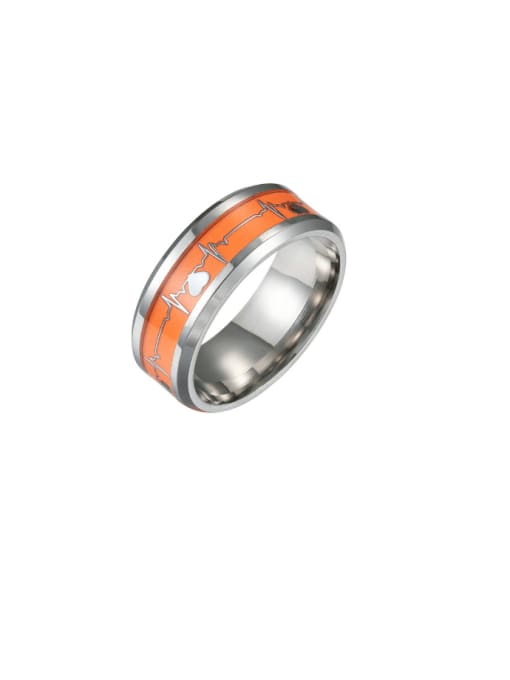 Steel orange light electrocardiogram Stainless steel Enamel Heart Hip Hop  Noctilucent Men's Ring